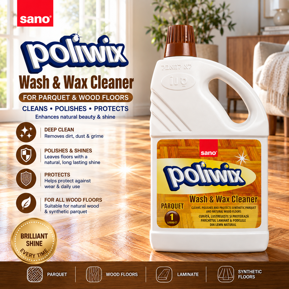 Sano Poliwix Parquet Floor Cleaner & Polish 1L